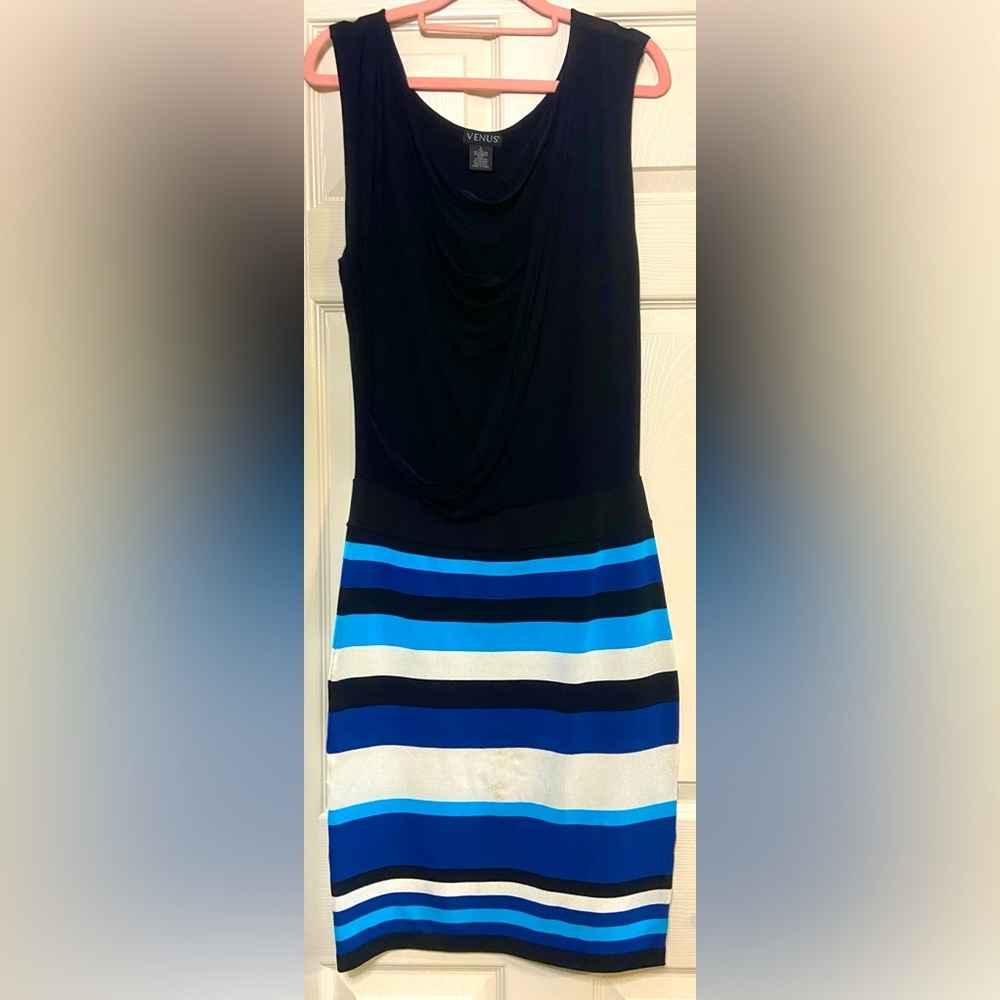 Venus Sleeveless Round Neck Black/Royal Blue/White/Teal Pullover Sheath Dress L